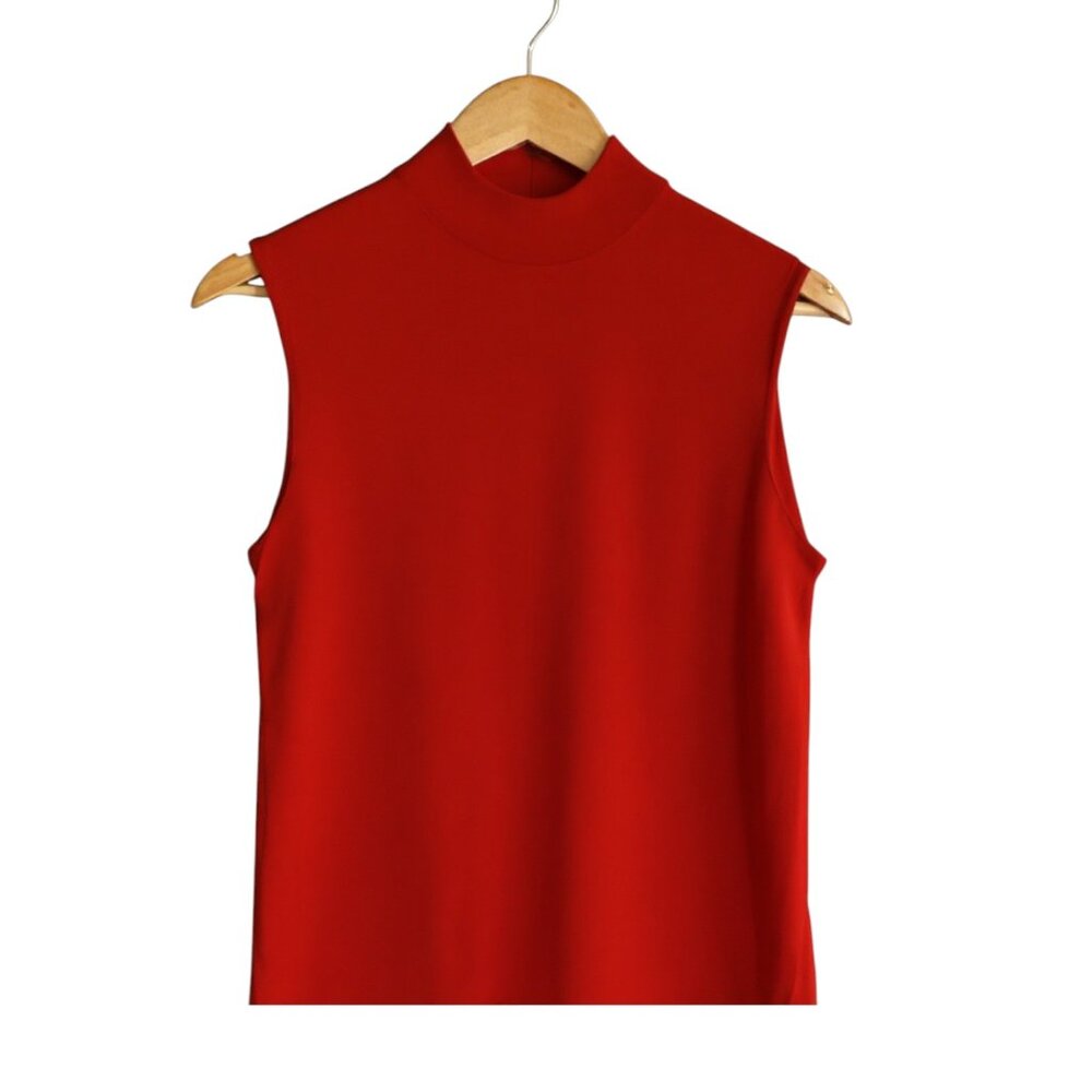 Cable & Gauge 100% Silk Sleeveless Mock Neck Top – Red, Size L